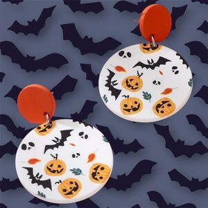 NWT Halloween Bats Pumpkins Ghosts Double Circle Drop Dangle Earrings